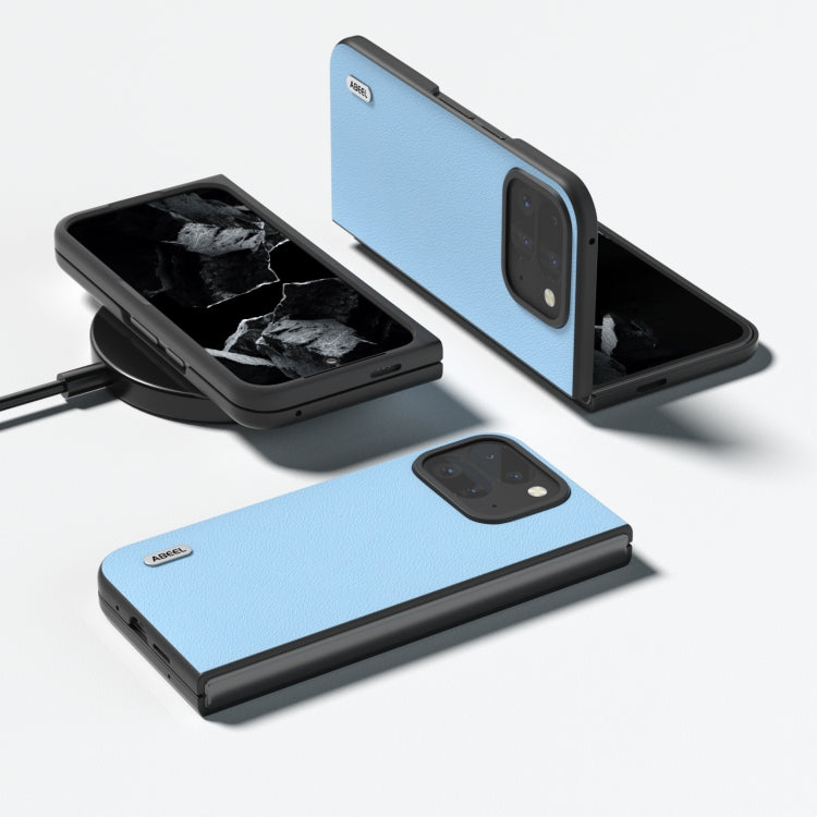 For Google Pixel 9 Pro Fold ABEEL Genuine Leather Wave Black Edge Phone Case(Blue) - Google Cases by PMC TechLife | Online Shopping South Africa | PMC TechLife | Buy Now Pay Later Mobicred