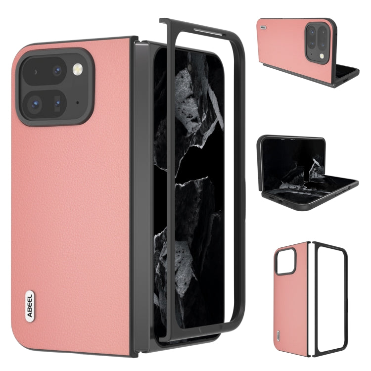 For Google Pixel 9 Pro Fold ABEEL Genuine Leather Wave Black Edge Phone Case(Pink) - Google Cases by PMC TechLife | Online Shopping South Africa | PMC TechLife | Buy Now Pay Later Mobicred
