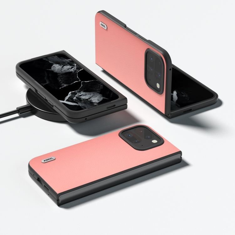 For Google Pixel 9 Pro Fold ABEEL Genuine Leather Wave Black Edge Phone Case(Pink) - Google Cases by PMC TechLife | Online Shopping South Africa | PMC TechLife | Buy Now Pay Later Mobicred