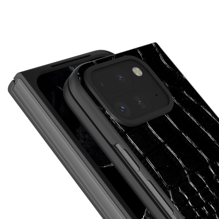 For Google Pixel 9 Pro Fold ABEEL Genuine Leather Crocodile Pattern Black Edge Phone Case(Black) - Google Cases by PMC TechLife | Online Shopping South Africa | PMC TechLife | Buy Now Pay Later Mobicred