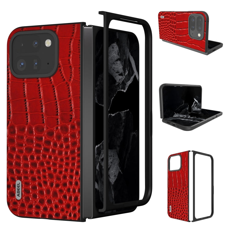 For Google Pixel 9 Pro Fold ABEEL Genuine Leather Crocodile Pattern Black Edge Phone Case(Red) - Google Cases by PMC TechLife | Online Shopping South Africa | PMC TechLife | Buy Now Pay Later Mobicred