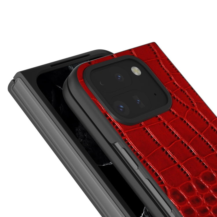 For Google Pixel 9 Pro Fold ABEEL Genuine Leather Crocodile Pattern Black Edge Phone Case(Red) - Google Cases by PMC TechLife | Online Shopping South Africa | PMC TechLife | Buy Now Pay Later Mobicred