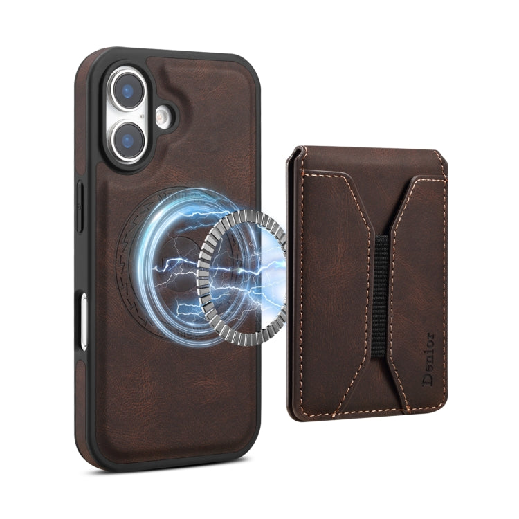 For iPhone 16 Plus Denior D17 Skin Feel MagSafe Detachable Card Slot Phone Case(Brown) - free shipping - PMC TechLife - Order now!