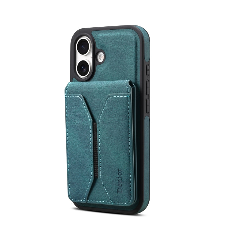 For iPhone 16 Denior D18 Skin Feel Rotating Holder MagSafe Detachable Card Slot Phone Case(Blue) - free shipping - PMC TechLife - Order now!