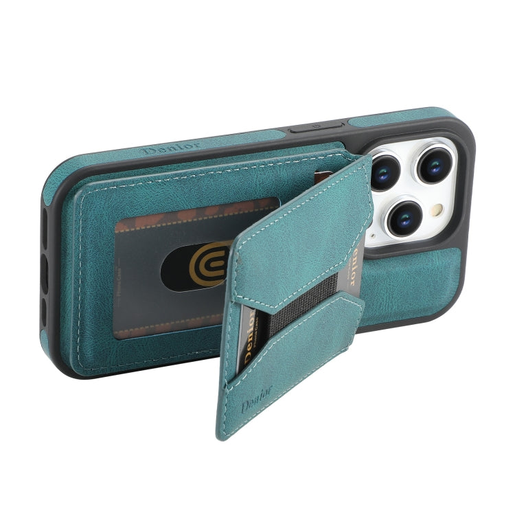 For iPhone 16 Pro Denior D18 Skin Feel Rotating Holder MagSafe Detachable Card Slot Phone Case(Blue) - free shipping - PMC TechLife - Order now!