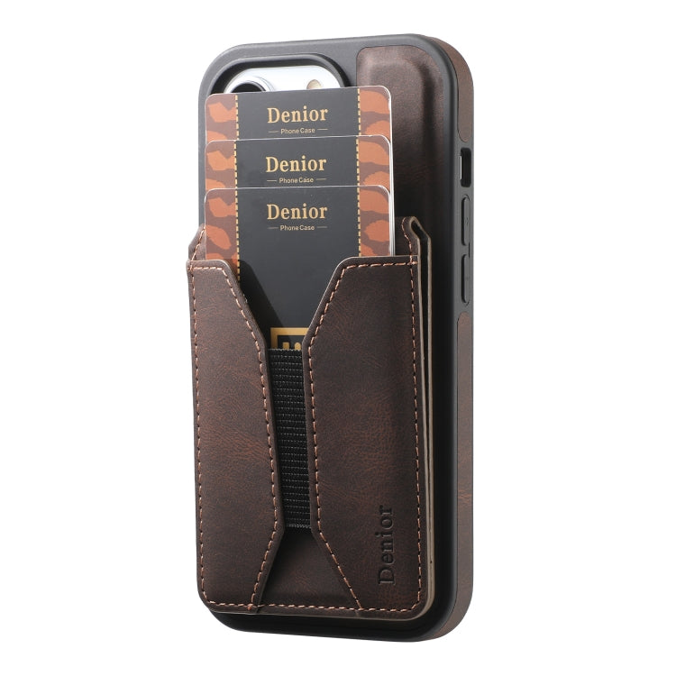 For iPhone 16 Pro Denior D18 Skin Feel Rotating Holder MagSafe Detachable Card Slot Phone Case(Brown) - iPhone 16 Pro Cases by Denior | Online Shopping South Africa | PMC TechLife | Buy Now Pay Later Mobicred