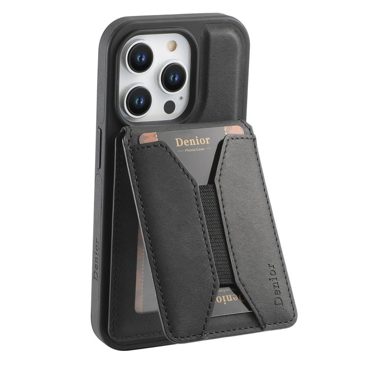 For iPhone 16 Pro Max Denior D18 Skin Feel Rotating Holder MagSafe Detachable Card Slot Phone Case(Black) - iPhone 16 Pro Max Cases by Denior | Online Shopping South Africa | PMC TechLife | Buy Now Pay Later Mobicred