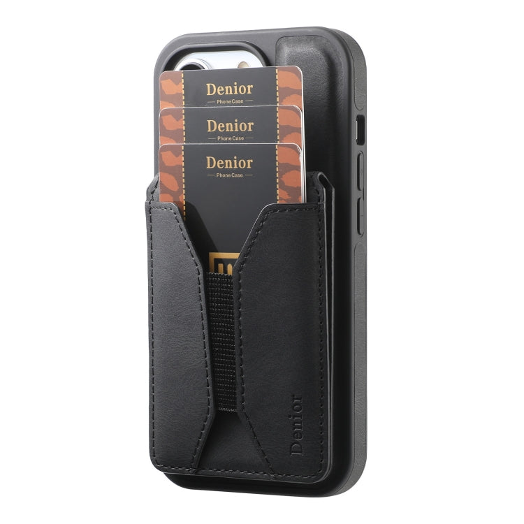 For iPhone 16 Pro Max Denior D18 Skin Feel Rotating Holder MagSafe Detachable Card Slot Phone Case(Black) - iPhone 16 Pro Max Cases by Denior | Online Shopping South Africa | PMC TechLife | Buy Now Pay Later Mobicred