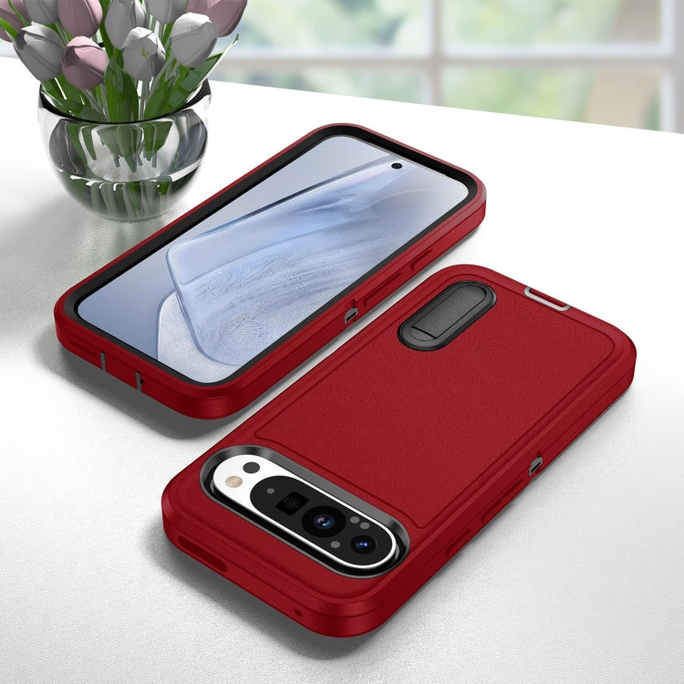 For Google Pixel 9 Pro Rugged PC + Silicone Phone Case with Holder(Red+Black) - Google Cases by PMC TechLife | Online Shopping South Africa | PMC TechLife | Buy Now Pay Later Mobicred
