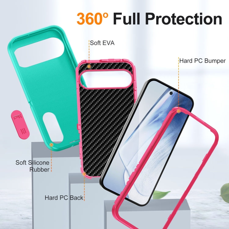 For Google Pixel 9 Pro Rugged PC + Silicone Phone Case with Holder(Light Green+Rose Red) - Google Cases by PMC TechLife | Online Shopping South Africa | PMC TechLife | Buy Now Pay Later Mobicred