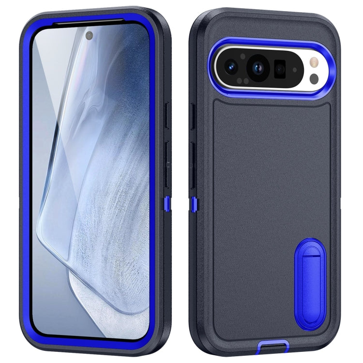 For Google Pixel 9 Pro Rugged PC + Silicone Phone Case with Holder(Dark Blue+Royal Blue) - Google Cases by PMC TechLife | Online Shopping South Africa | PMC TechLife | Buy Now Pay Later Mobicred