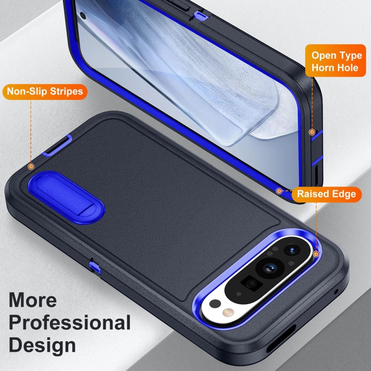 For Google Pixel 9 Pro Rugged PC + Silicone Phone Case with Holder(Dark Blue+Royal Blue) - Google Cases by PMC TechLife | Online Shopping South Africa | PMC TechLife | Buy Now Pay Later Mobicred