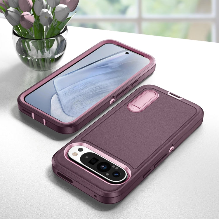 For Google Pixel 9 Rugged PC + Silicone Phone Case with Holder(Purple+Pink) - free shipping - PMC TechLife - Order now!