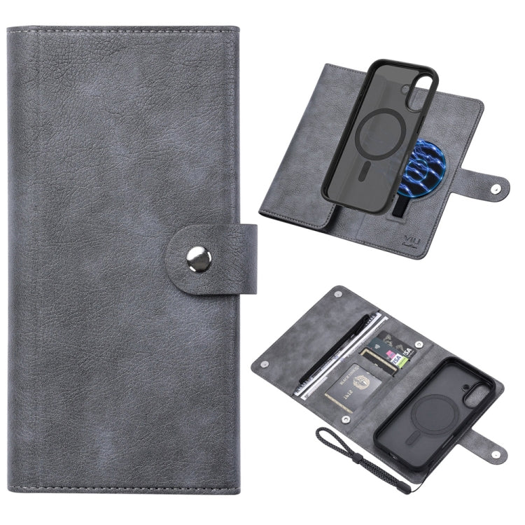 For iPhone 16 Plus ViLi GVS Series MagSafe Magnetic RFID Leather Phone Case(Grey) - iPhone 16 Plus Cases by ViLi | Online Shopping South Africa | PMC TechLife | Buy Now Pay Later Mobicred
