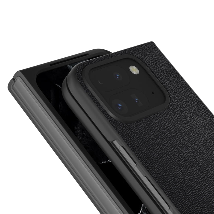 For Google Pixel 9 Pro Fold ABEEL Genuine Leather Elegant Black Edge Phone Case(Black) - Google Cases by PMC TechLife | Online Shopping South Africa | PMC TechLife | Buy Now Pay Later Mobicred