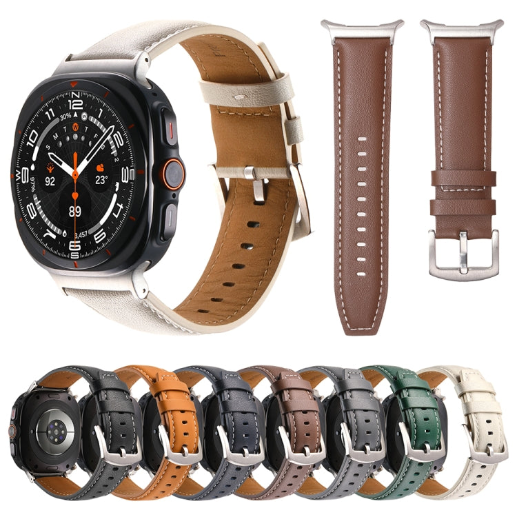 For Samsung Galaxy Watch Ultra 47mm Plain Genuine Leather Watch Band(Yellow Brown) - Watch Bands by PMC TechLife | Online Shopping South Africa | PMC TechLife | Buy Now Pay Later Mobicred