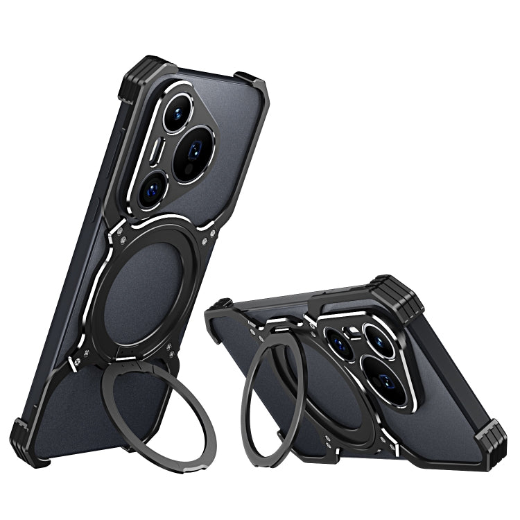 For Huawei Pura 70 Mechanical Arm Borderless MagSafe Holder Metal Phone Case(Black Silver) - Huawei Cases by PMC Jewellery | Online Shopping South Africa | PMC Jewellery | Buy Now Pay Later Mobicred