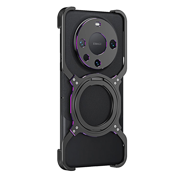 For Huawei Mate 60 Pro Mechanical Arm Borderless MagSafe Holder Metal Phone Case(Black Purple) - Huawei Cases by PMC TechLife | Online Shopping South Africa | PMC TechLife | Buy Now Pay Later Mobicred