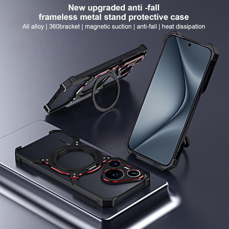 For Huawei Pura 70 Mechanical Arm Borderless MagSafe Holder Metal Phone Case(Black Silver) - Huawei Cases by PMC Jewellery | Online Shopping South Africa | PMC Jewellery | Buy Now Pay Later Mobicred