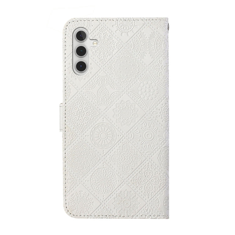 For Samsung Galaxy S25 5G Ethnic Style Embossed Pattern Leather Phone Case(White) - Galaxy S25 5G Cases by PMC Jewellery | Online Shopping South Africa | PMC Jewellery | Buy Now Pay Later Mobicred