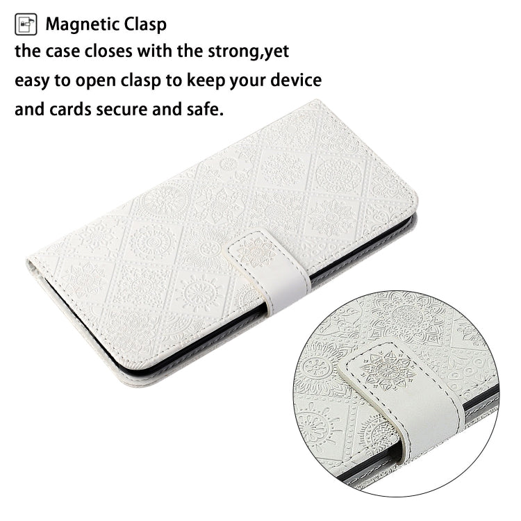 For Samsung Galaxy S25 5G Ethnic Style Embossed Pattern Leather Phone Case(White) - Galaxy S25 5G Cases by PMC Jewellery | Online Shopping South Africa | PMC Jewellery | Buy Now Pay Later Mobicred