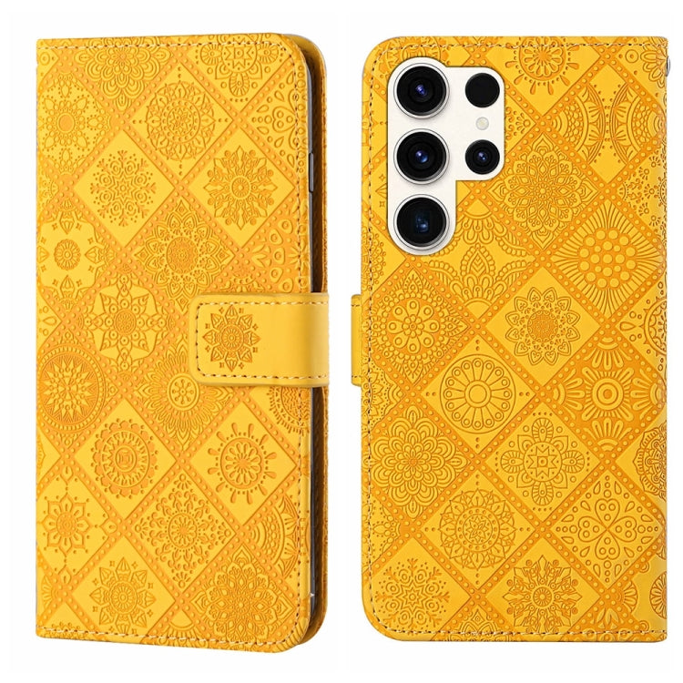 For Samsung Galaxy S25 Ultra 5G Ethnic Style Embossed Pattern Leather Phone Case(Yellow) - free shipping - PMC Jewellery - Order now!