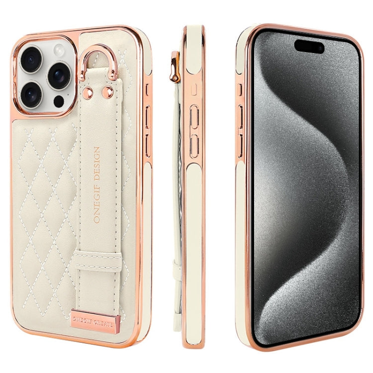 For iPhone 15 Pro Max VIETAO Rhombic Texture Wristband PU Phone Case(White) - free shipping - PMC Jewellery - Order now!