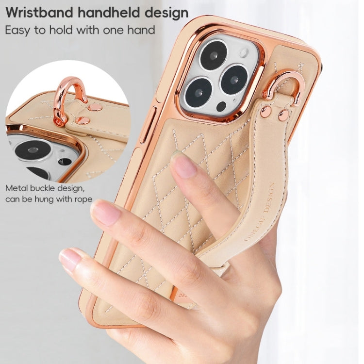 For iPhone 15 Pro Max VIETAO Rhombic Texture Wristband PU Phone Case(White) - free shipping - PMC Jewellery - Order now!