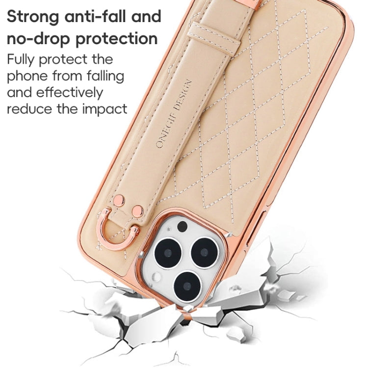 For iPhone 15 Pro Max VIETAO Rhombic Texture Wristband PU Phone Case(White) - free shipping - PMC Jewellery - Order now!