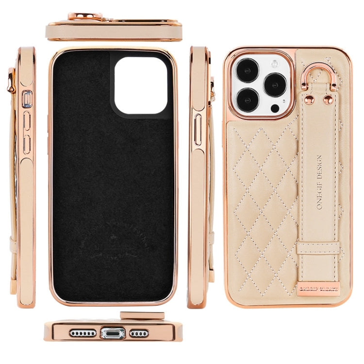 For iPhone 15 Pro Max VIETAO Rhombic Texture Wristband PU Phone Case(White) - free shipping - PMC Jewellery - Order now!