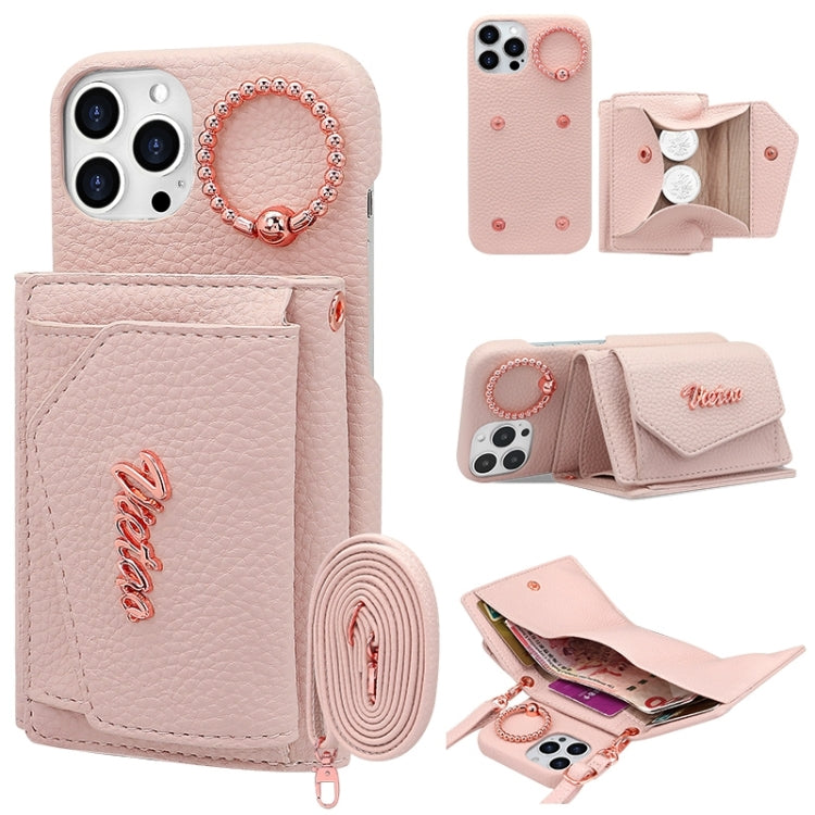 For iPhone 15 Pro Max VIETAO Ring Holder Wallet PU Phone Case with Lanyard(Pink) - free shipping - PMC Jewellery - Order now!