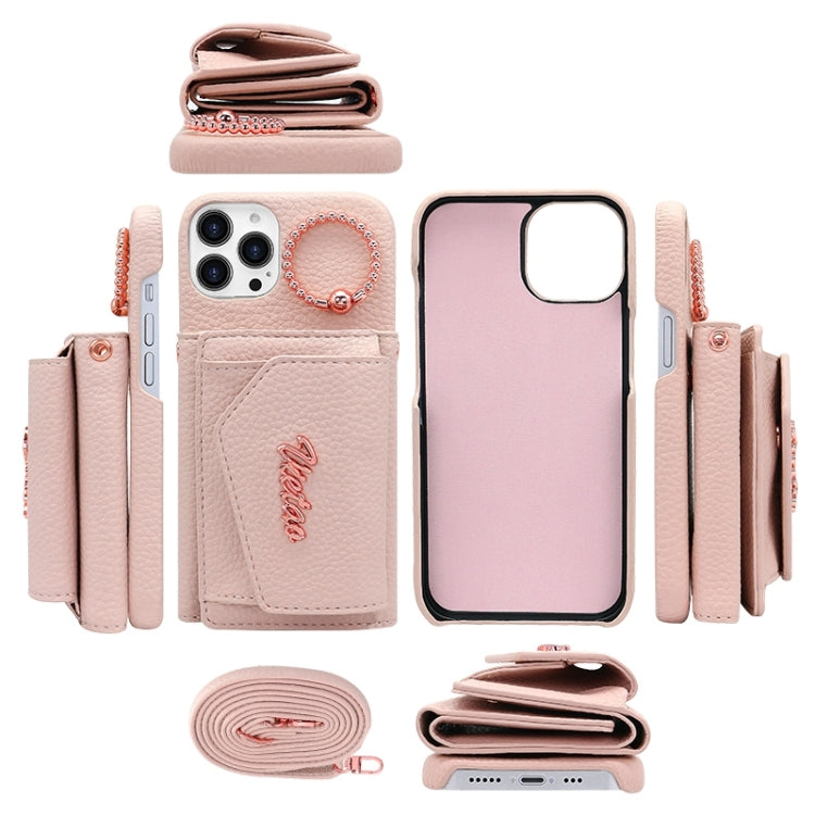 For iPhone 15 Pro Max VIETAO Ring Holder Wallet PU Phone Case with Lanyard(Pink) - free shipping - PMC Jewellery - Order now!