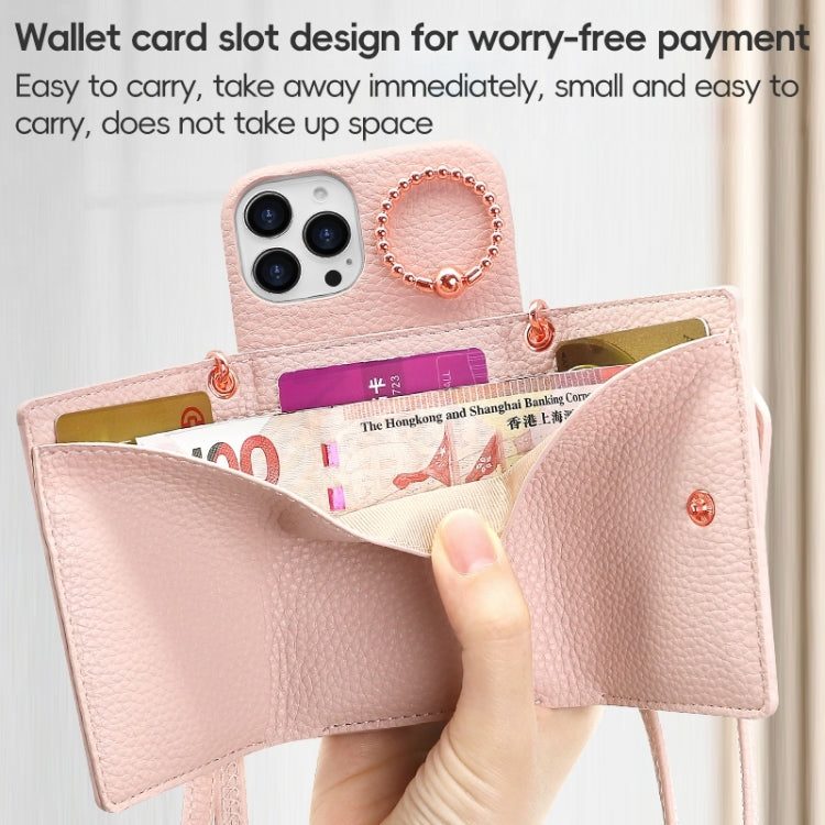 For iPhone 15 Pro Max VIETAO Ring Holder Wallet PU Phone Case with Lanyard(Pink) - free shipping - PMC Jewellery - Order now!