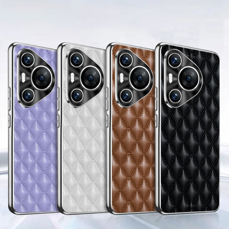 For Huawei Pura 70 Ultra Silver Edge Rhombic Texture PU Leather Phone Case(Purple) - free shipping - PMC Jewellery - Order now!