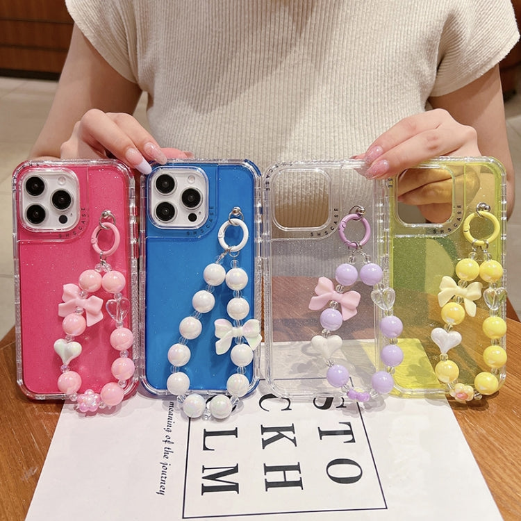 For iPhone 16 TPU + PC + Glitter Sequins Full Coverage Phone Case with Bracelet(Yellow) - iPhone 16 Cases by PMC TechLife | Online Shopping South Africa | PMC TechLife | Buy Now Pay Later Mobicred