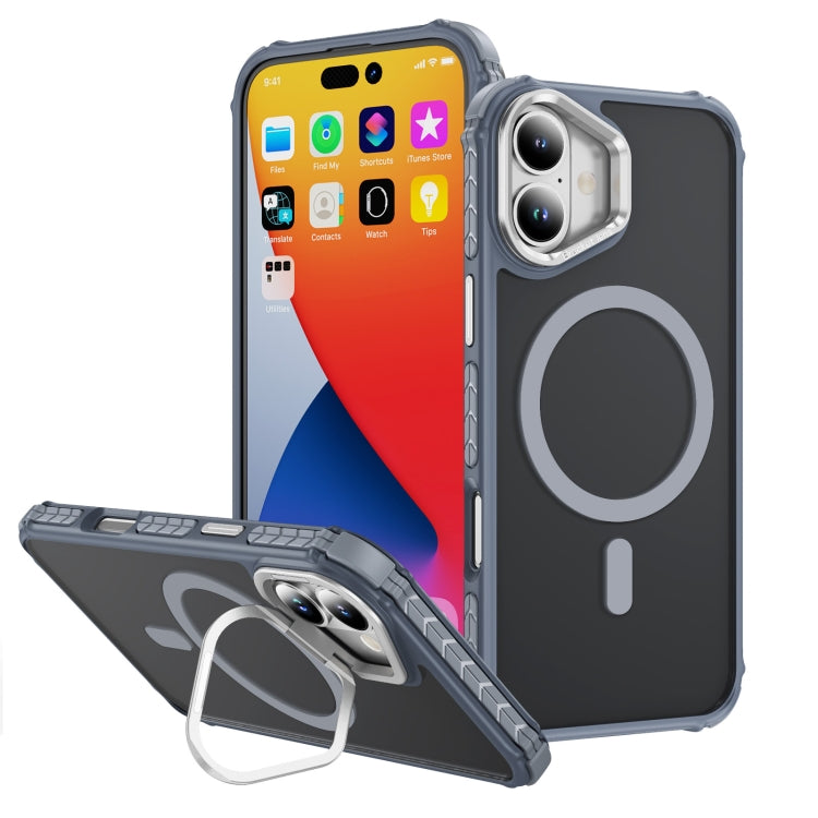 For iPhone 16 Rainbow Series Skin Feel MagSafe Lens Holder Phone Case(Grey) - iPhone 16 Cases by PMC TechLife | Online Shopping South Africa | PMC TechLife | Buy Now Pay Later Mobicred