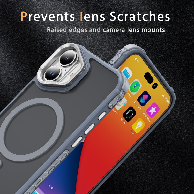 For iPhone 16 Rainbow Series Skin Feel MagSafe Lens Holder Phone Case(Grey) - iPhone 16 Cases by PMC TechLife | Online Shopping South Africa | PMC TechLife | Buy Now Pay Later Mobicred
