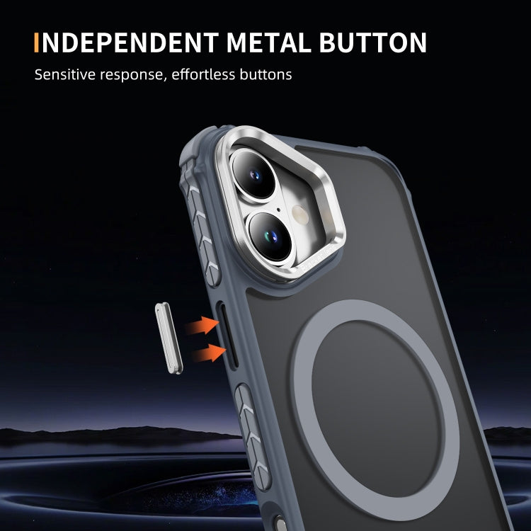 For iPhone 16 Rainbow Series Skin Feel MagSafe Lens Holder Phone Case(Grey) - iPhone 16 Cases by PMC TechLife | Online Shopping South Africa | PMC TechLife | Buy Now Pay Later Mobicred