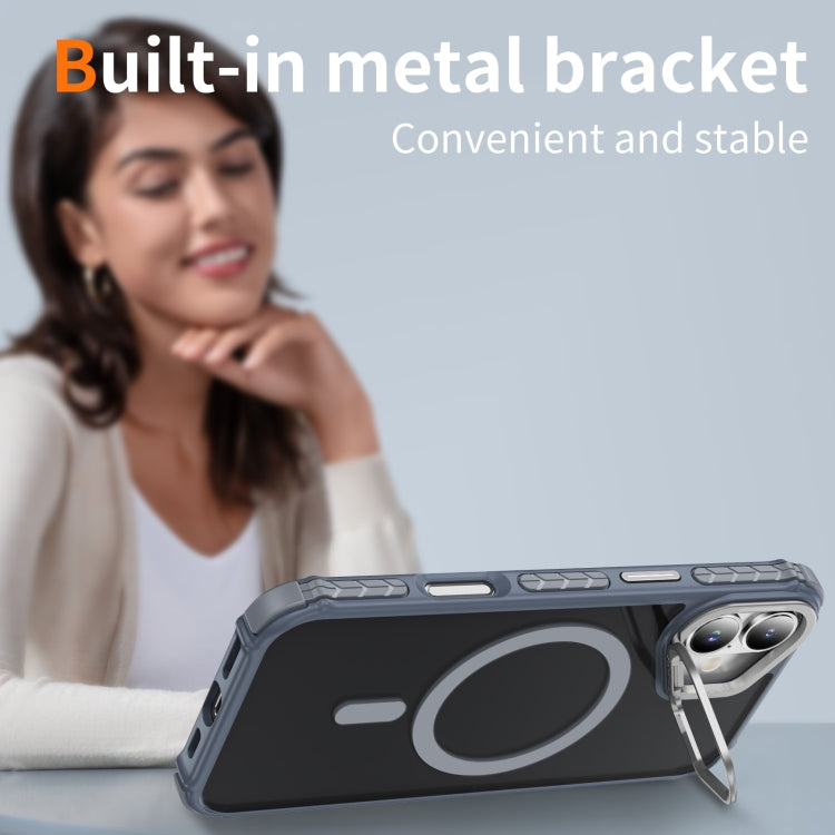 For iPhone 16 Rainbow Series Skin Feel MagSafe Lens Holder Phone Case(Grey) - iPhone 16 Cases by PMC TechLife | Online Shopping South Africa | PMC TechLife | Buy Now Pay Later Mobicred