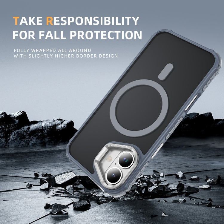For iPhone 16 Rainbow Series Skin Feel MagSafe Lens Holder Phone Case(Grey) - iPhone 16 Cases by PMC TechLife | Online Shopping South Africa | PMC TechLife | Buy Now Pay Later Mobicred