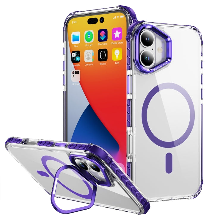 For iPhone 16 Rainbow Series Transparent MagSafe Lens Holder Phone Case(Purple) - iPhone 16 Cases by PMC TechLife | Online Shopping South Africa | PMC TechLife | Buy Now Pay Later Mobicred