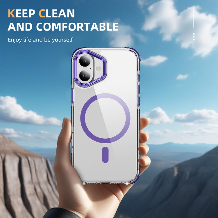 For iPhone 16 Rainbow Series Transparent MagSafe Lens Holder Phone Case(Purple) - iPhone 16 Cases by PMC TechLife | Online Shopping South Africa | PMC TechLife | Buy Now Pay Later Mobicred