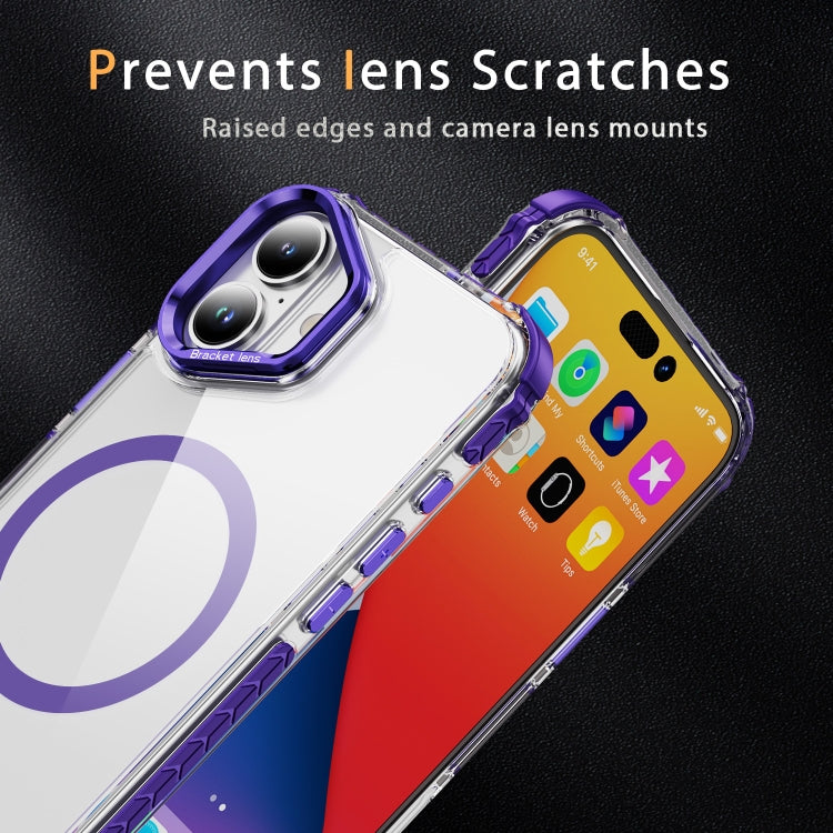 For iPhone 16 Rainbow Series Transparent MagSafe Lens Holder Phone Case(Purple) - iPhone 16 Cases by PMC TechLife | Online Shopping South Africa | PMC TechLife | Buy Now Pay Later Mobicred