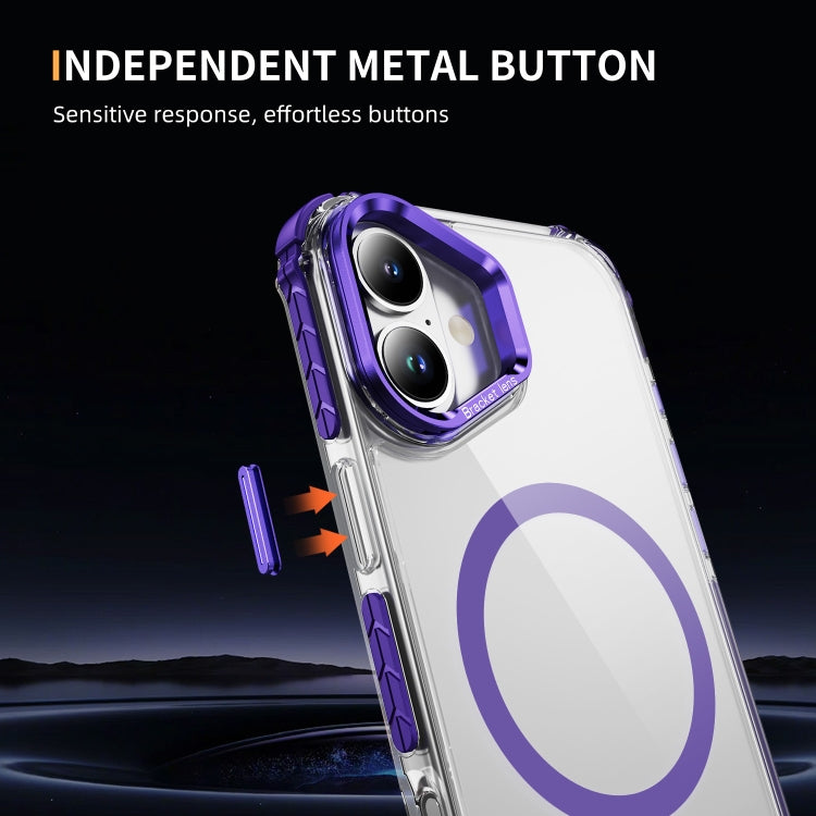 For iPhone 16 Rainbow Series Transparent MagSafe Lens Holder Phone Case(Purple) - iPhone 16 Cases by PMC TechLife | Online Shopping South Africa | PMC TechLife | Buy Now Pay Later Mobicred