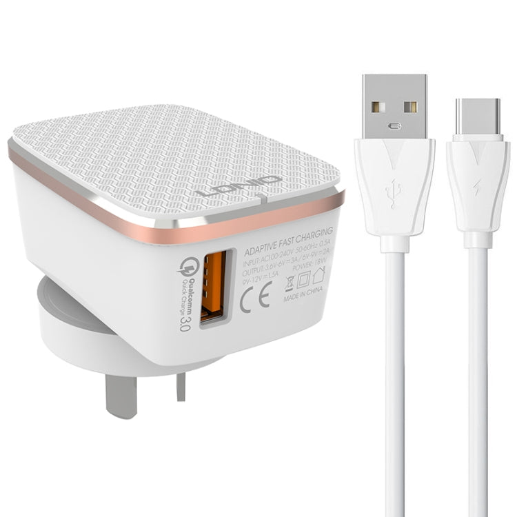 LDNIO A1204Q QC3.0 18W USB Fast Charger with 1m USB to USB-C / Type-C Cable, Plug Type:US Plug(White Gold) - USB Charger by LDNIO | Online Shopping South Africa | PMC TechLife | Buy Now Pay Later Mobicred