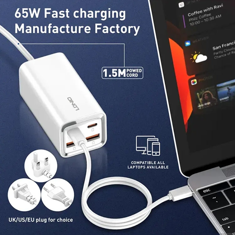 LDNIO A4610C PD65W Dual USB-C / Type-C + Dual USB Fast Charger, Cable Length: 1.5m, Plug Type:UK Plug(White) - USB Charger by LDNIO | Online Shopping South Africa | PMC TechLife | Buy Now Pay Later Mobicred