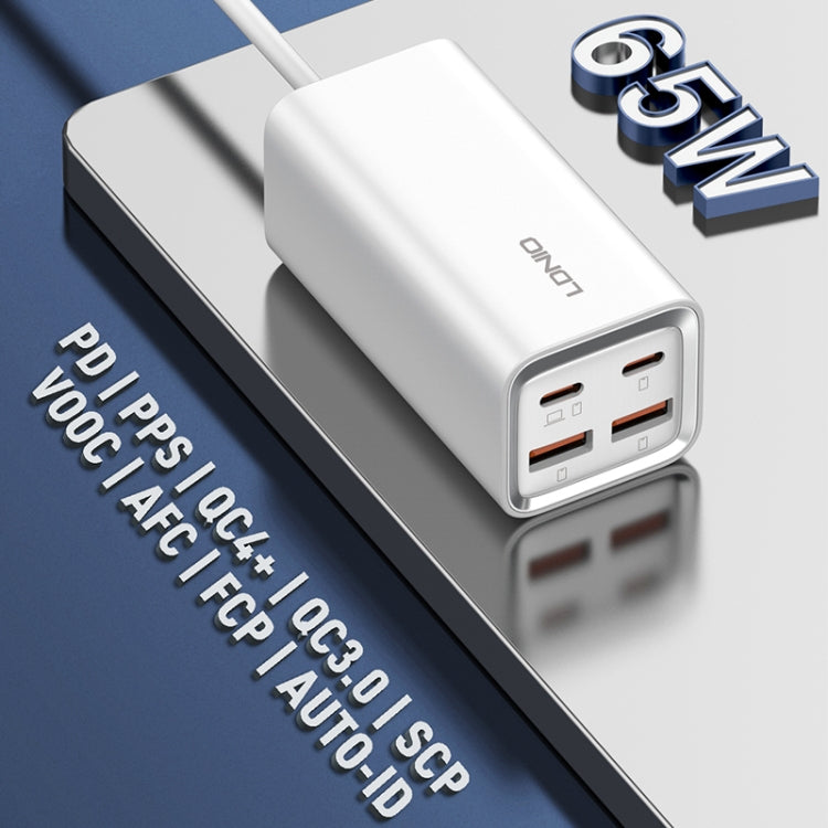 LDNIO A4610C PD65W Dual USB-C / Type-C + Dual USB Fast Charger, Cable Length: 1.5m, Plug Type:UK Plug(White) - USB Charger by LDNIO | Online Shopping South Africa | PMC TechLife | Buy Now Pay Later Mobicred