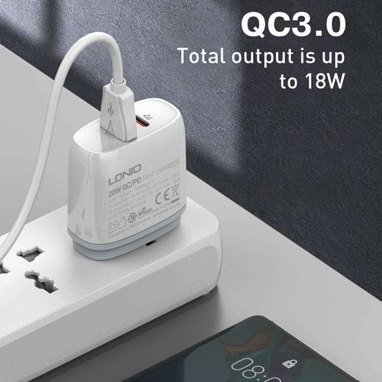 LDNIO Q229 QC3.0 / PD20W USB + Type-C Fast Charger with 1m USB to Micro USB Cable, Plug Type:UK Plug(White) - free shipping - PMC TechLife - Order now!