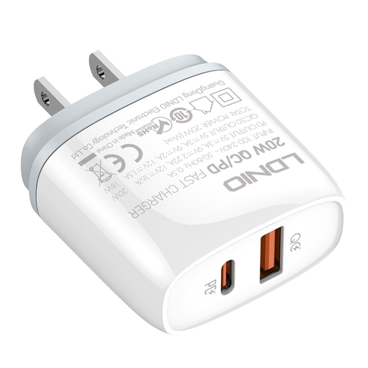 LDNIO Q229 QC3.0 / PD20W USB + Type-C Fast Charger with 1m USB to Type-C Cable, Plug Type:US Plug(White) - USB Charger by LDNIO | Online Shopping South Africa | PMC TechLife | Buy Now Pay Later Mobicred