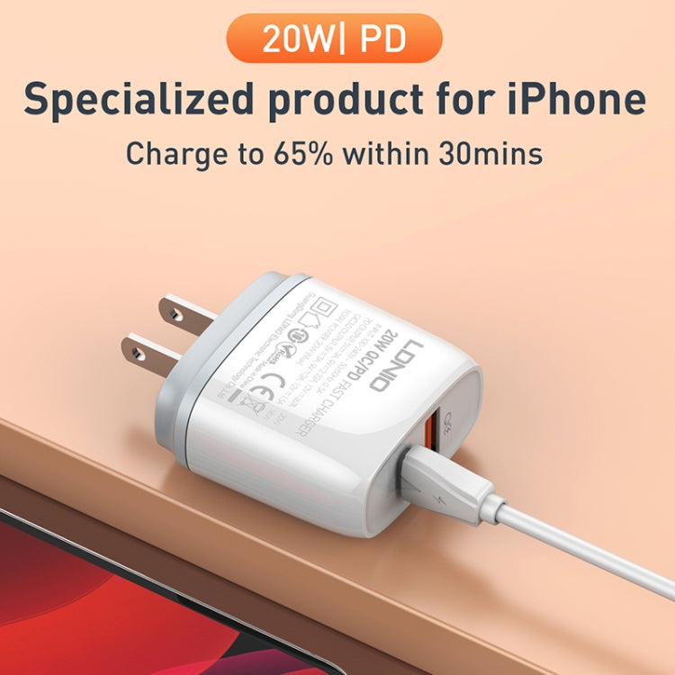 LDNIO Q229 QC3.0 / PD20W USB + Type-C Fast Charger with 1m USB to Type-C Cable, Plug Type:UK Plug(White) - USB Charger by LDNIO | Online Shopping South Africa | PMC TechLife | Buy Now Pay Later Mobicred